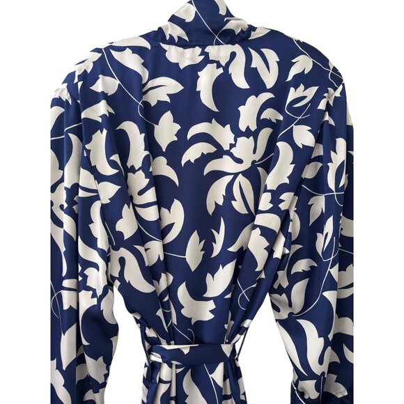 Vintage Gold Label Victorias Secret Navy White Floral Satin Robe With Belt Women - Picture 2 of 14